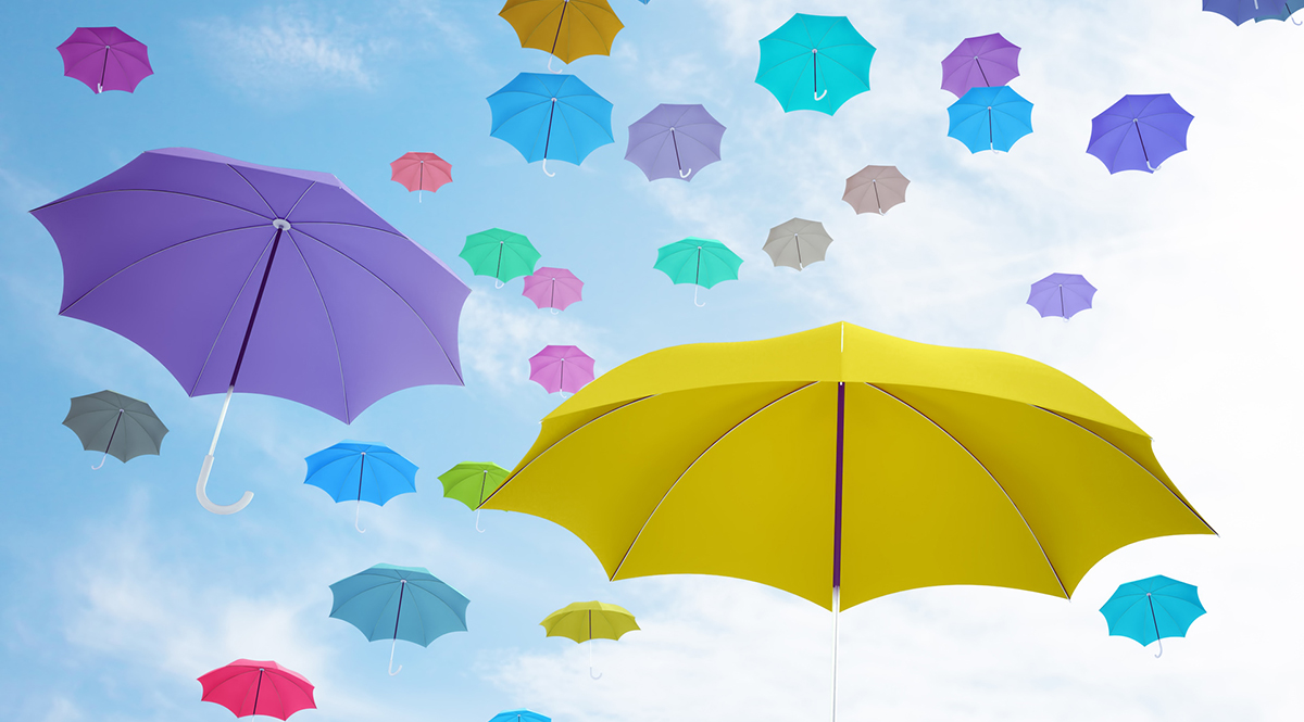 Flying  colorful umbrellas